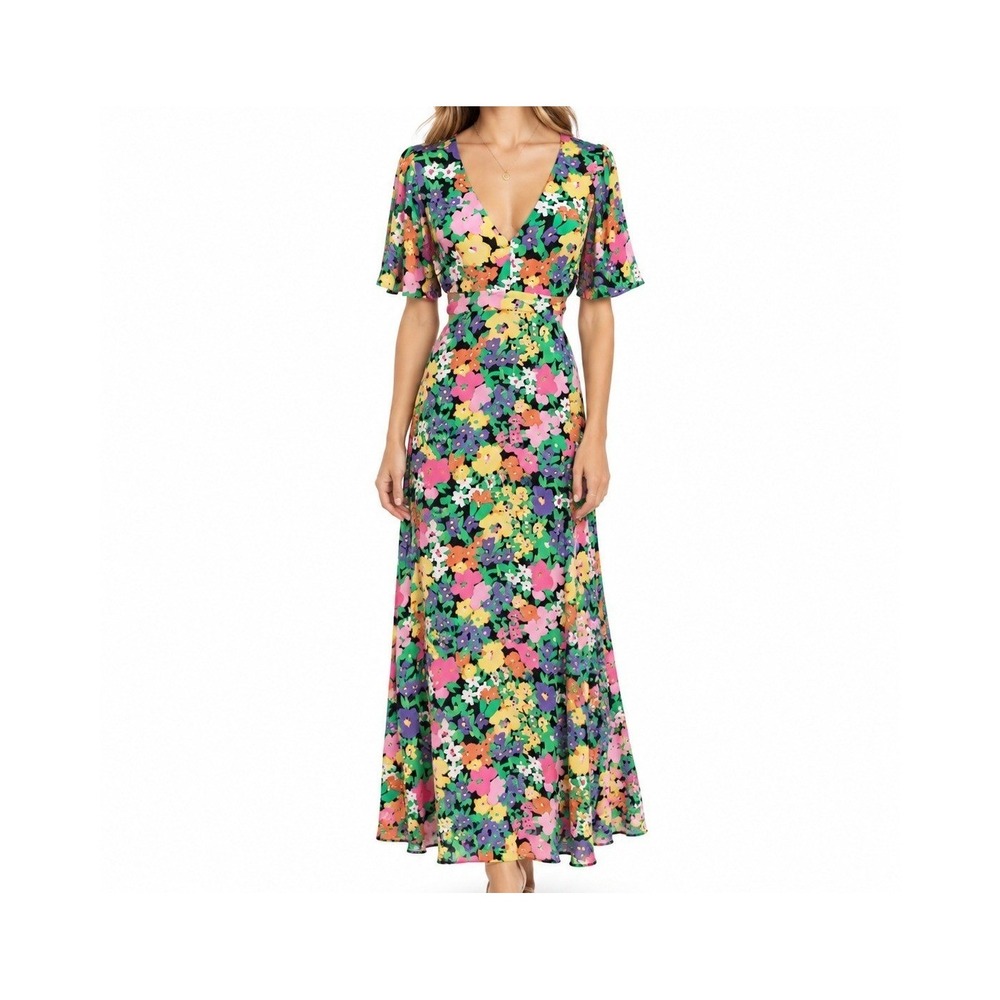 Floral Cut-Out V-Neck AFRM Maxi Dress S Multicolor